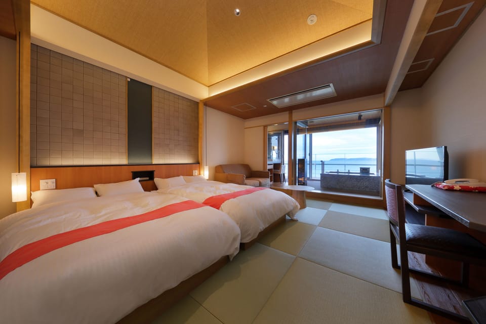 Twin Room with Open-air Bath | Minibar, in-room safe, soundproofing, free WiFi