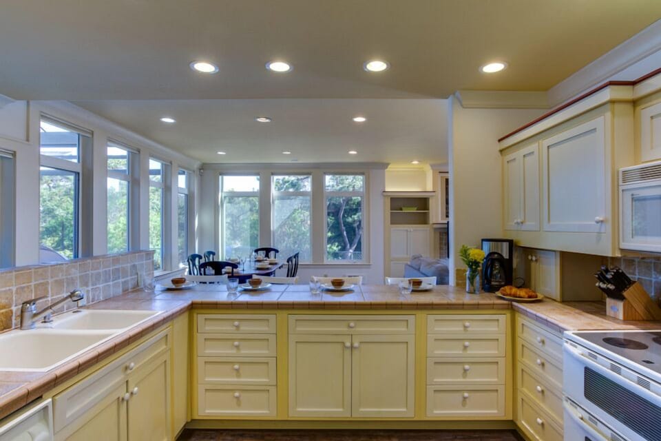 The kitchen is open to the dining/living room.