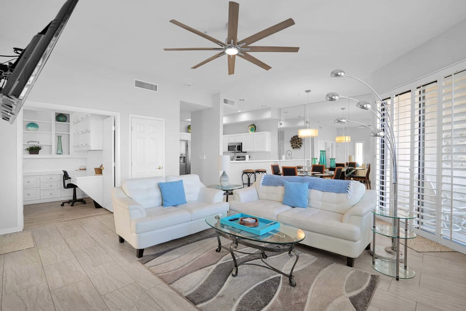 Living Room showing full office dining room and Kitchen