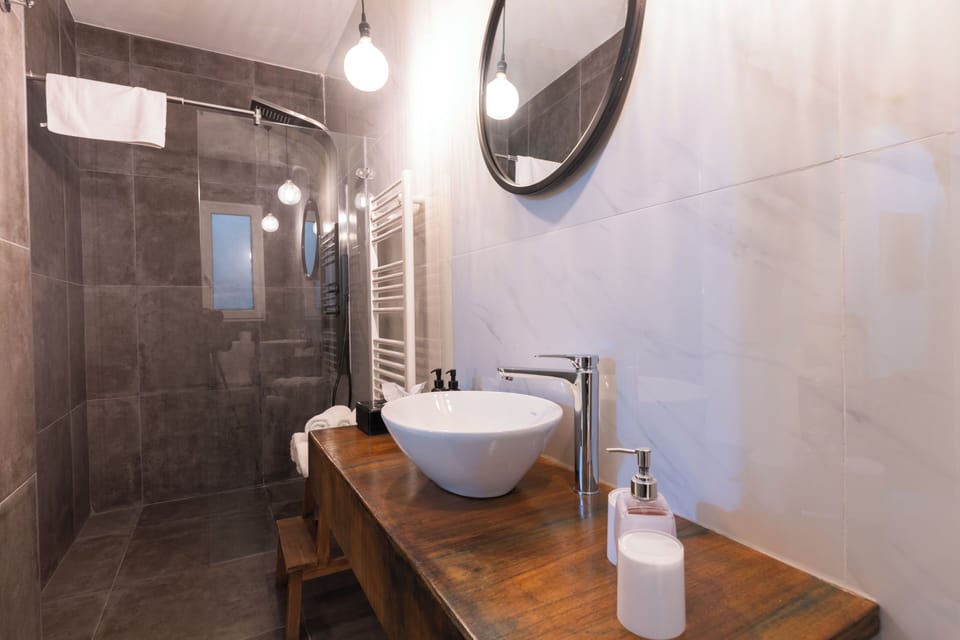 Deluxe Double Room, 1 Queen Bed | Bathroom | Separate tub and shower, deep soaking tub, hydromassage showerhead