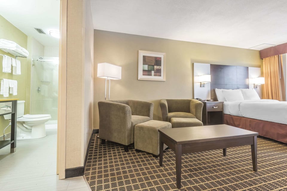 Suite, 1 King Bed, Non Smoking | Desk, laptop workspace, blackout drapes, soundproofing