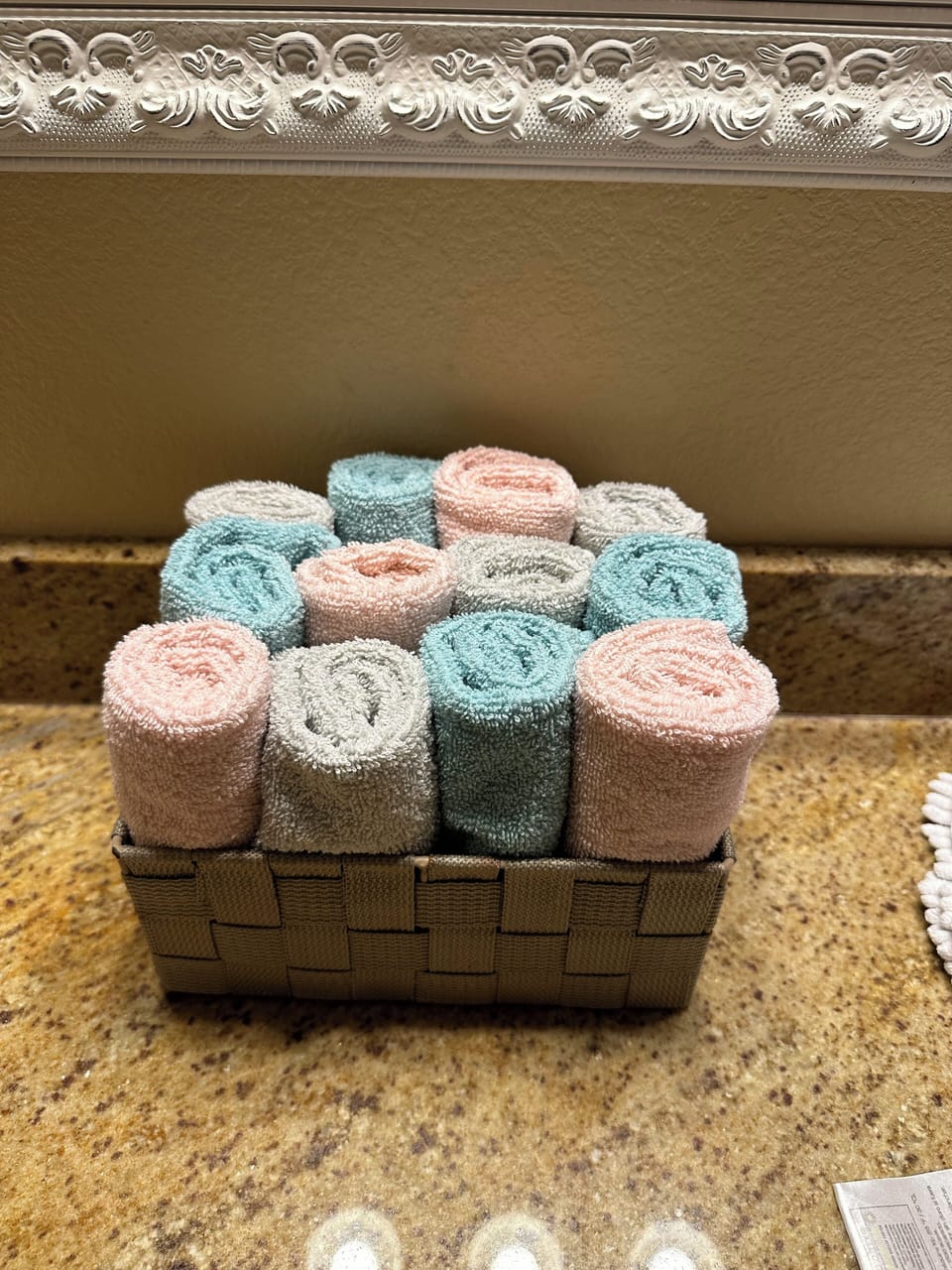 Bath and hand towels are provided, along with washcloths and a floor mat.