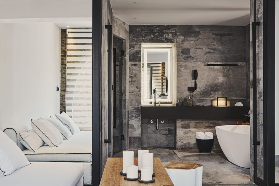 Suite, Private Heated Pool, Sea View (Liostasi) | Premium bedding, minibar, in-room safe, iron/ironing board