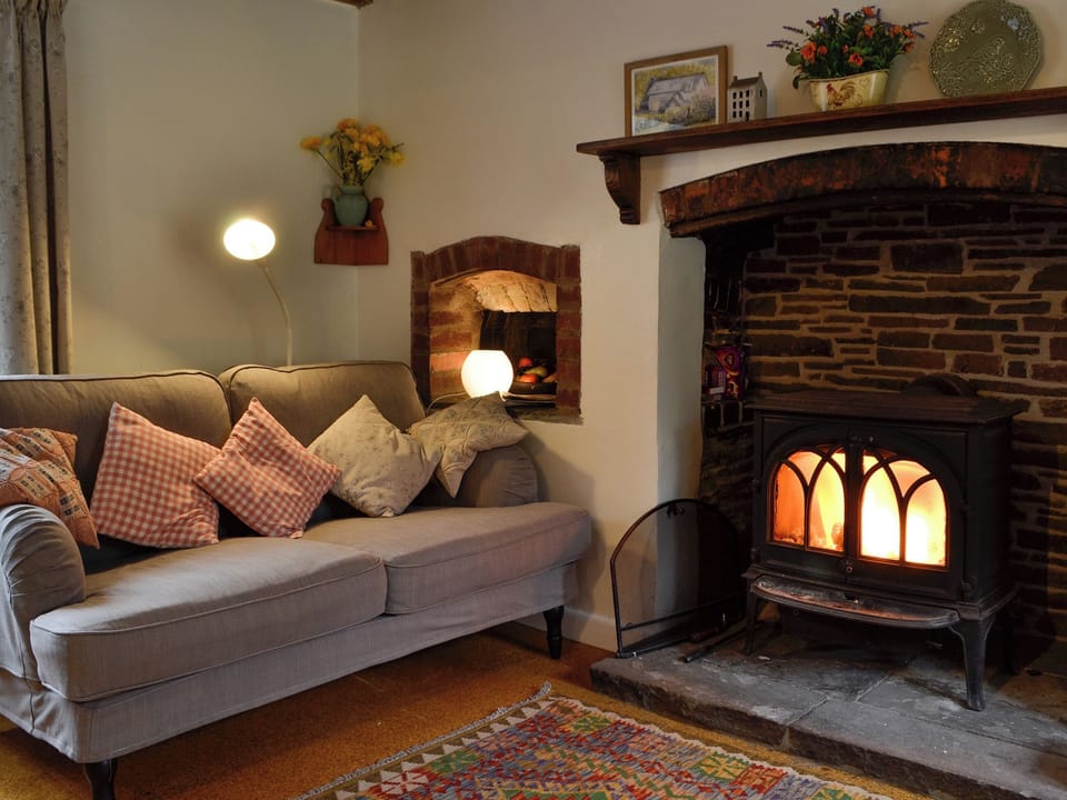 Living room with wood burner | Bridge End Cottage, Rhulen, near Builth Wells
