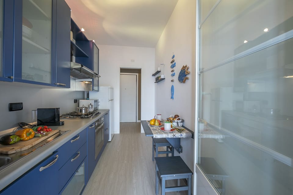 Small kitchen with dishwasher, oven, fridge