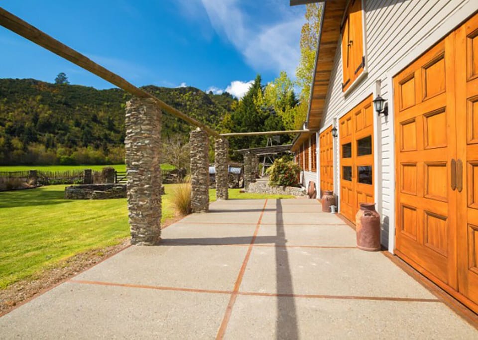 Sunny outdoor terrace.