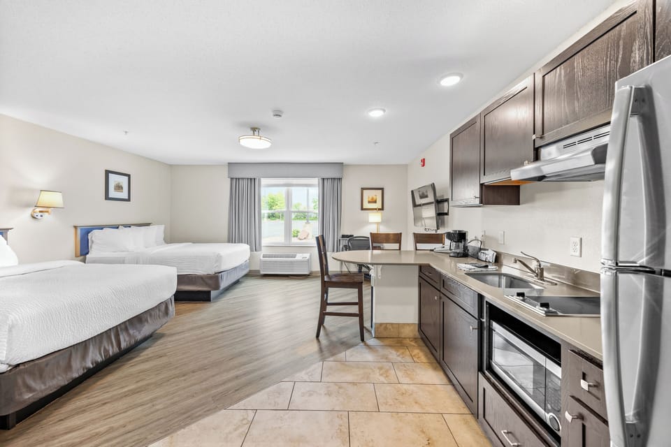 Blackout drapes, iron/ironing board, travel crib, free WiFi