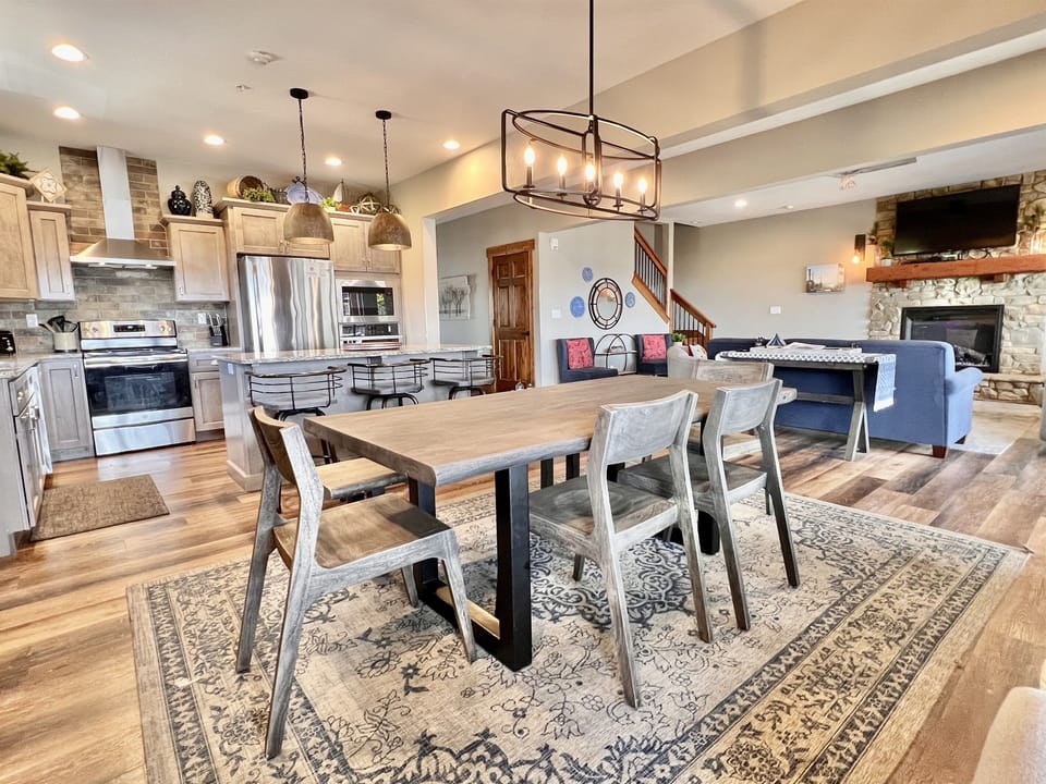 Solid dining table with extra seating