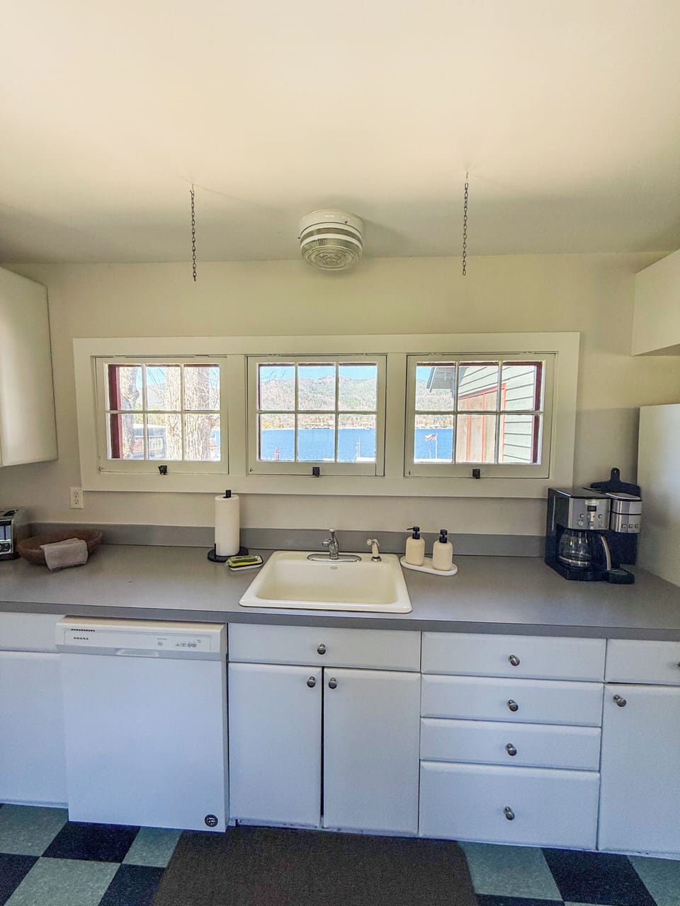 Fully stocked kitchen with dining area.