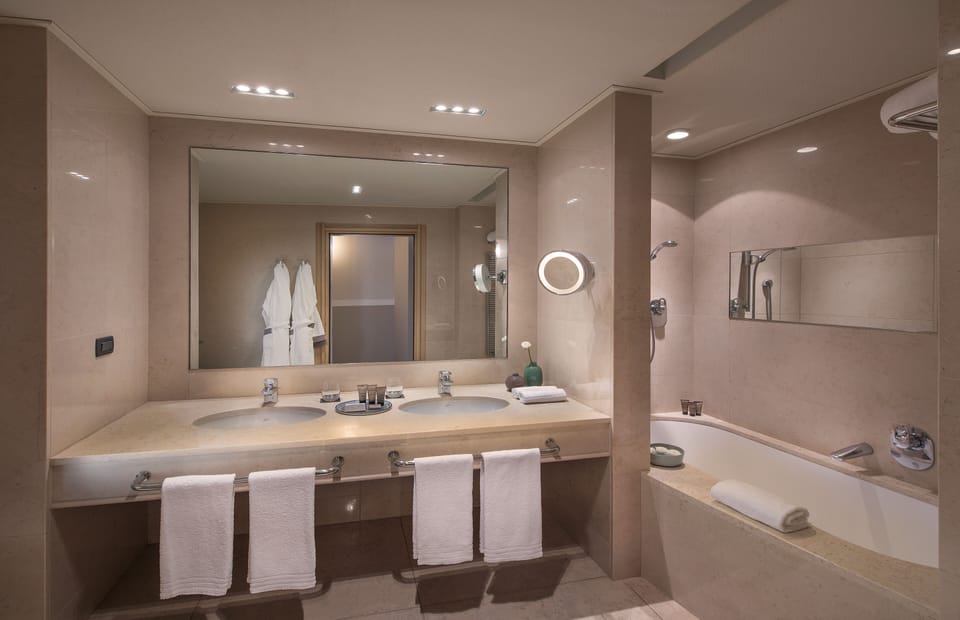 Free toiletries, hair dryer, bidet, towels