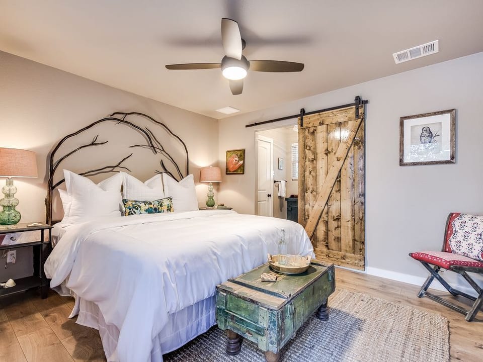 Lodge Bedroom B with bathroom behind barn door.