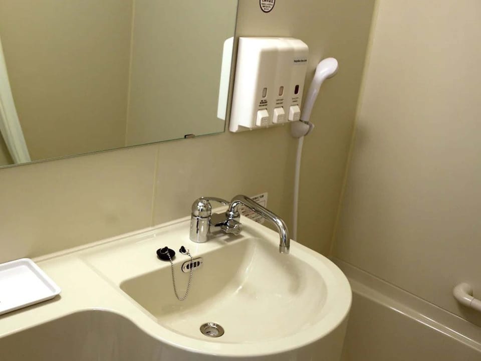 Combined shower/tub, free toiletries, hair dryer, slippers