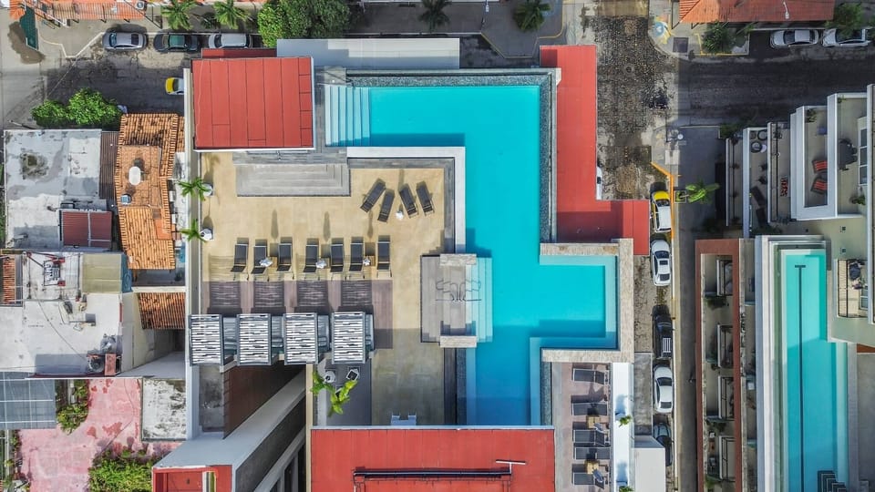 Rooftop pool aerial view