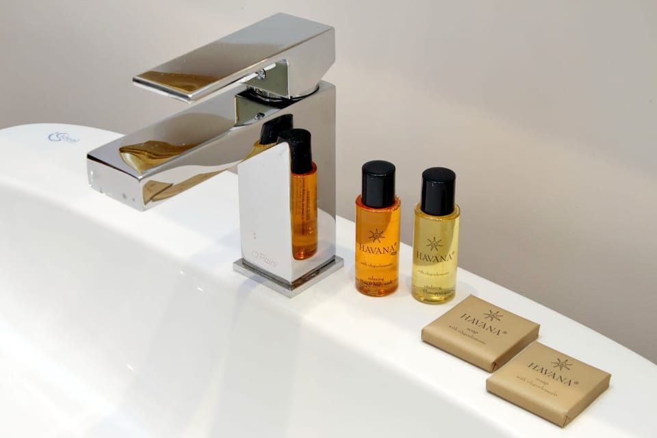 Free toiletries, hair dryer, bidet, towels