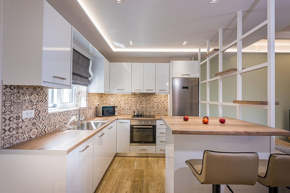 Family Villa, Sea View | Private kitchen | Fridge, microwave, oven, stovetop