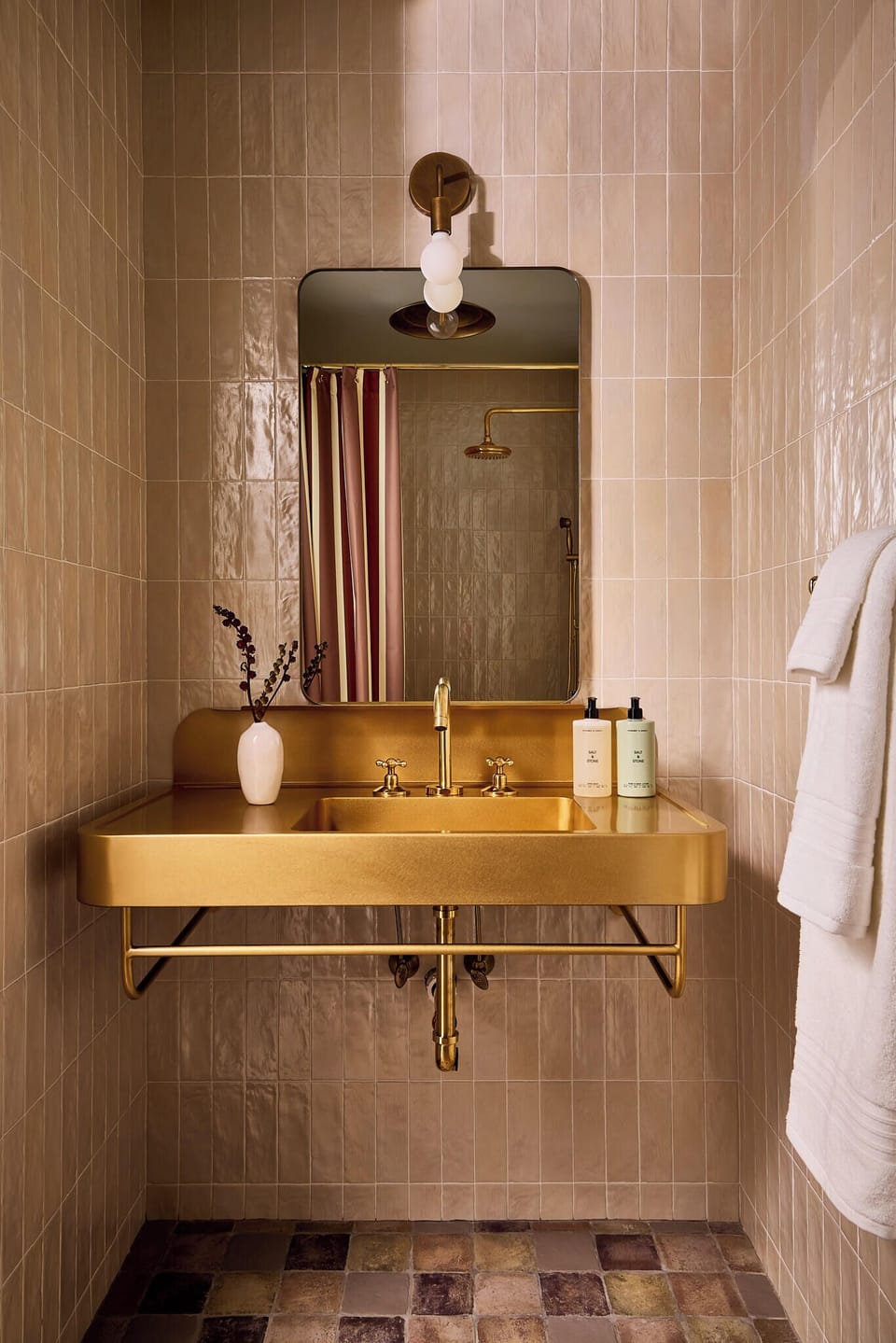 Shower, rainfall showerhead, designer toiletries, hair dryer