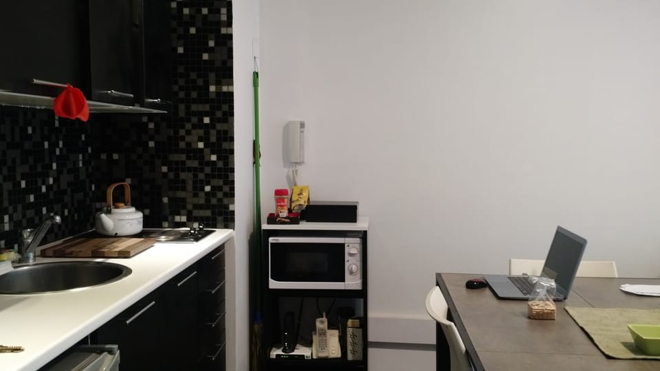 Fridge, microwave, oven, espresso maker