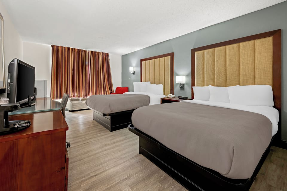 Room, 2 Double Beds, Non Smoking | Desk, iron/ironing board, WiFi (free), bed sheets