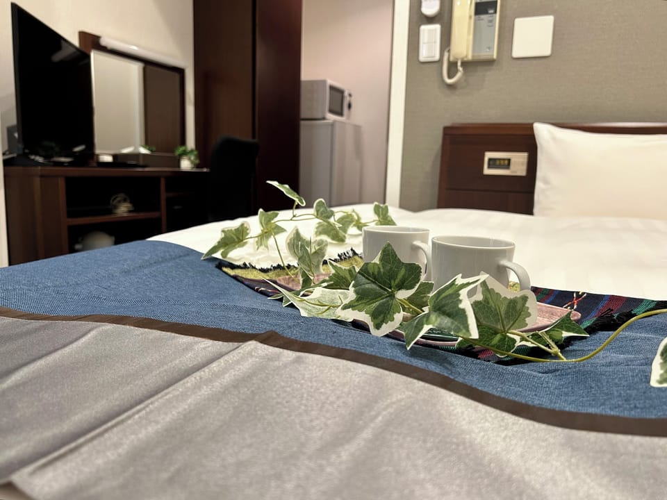 Down comforters, desk, laptop workspace, iron/ironing board