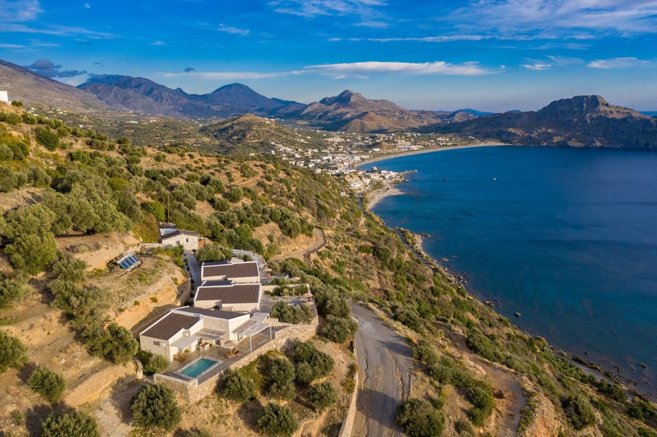 Bird's eye view of incredible sea view villa,Private pool,Tavern,Plakias,Crete