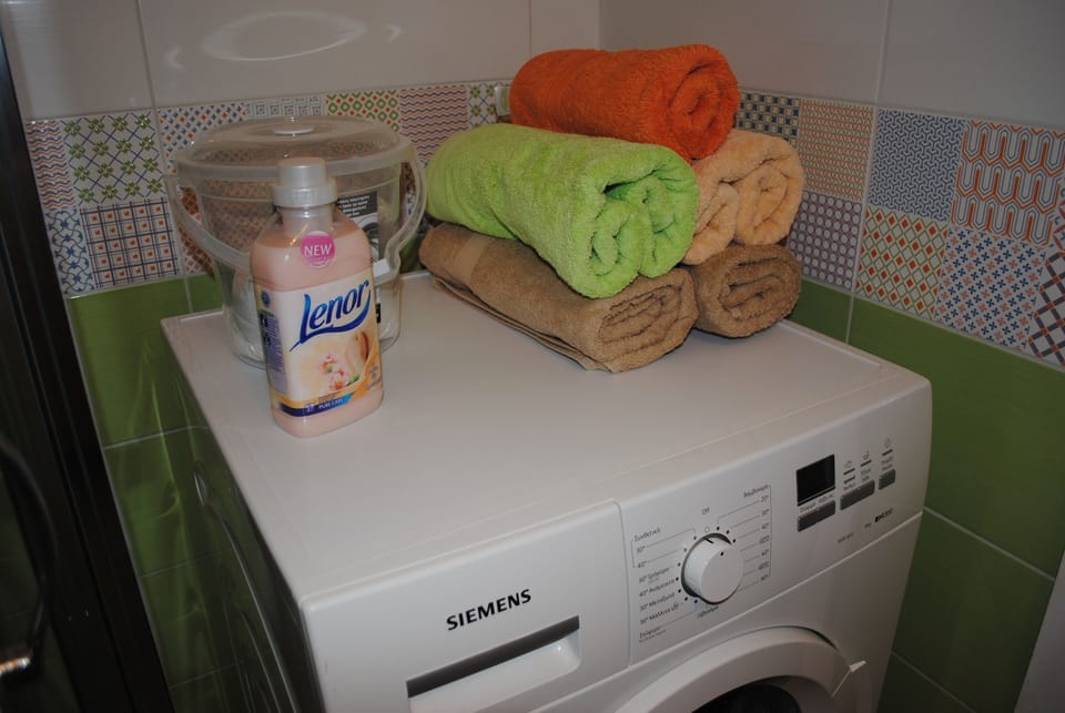 The washing machine in the toilette.
