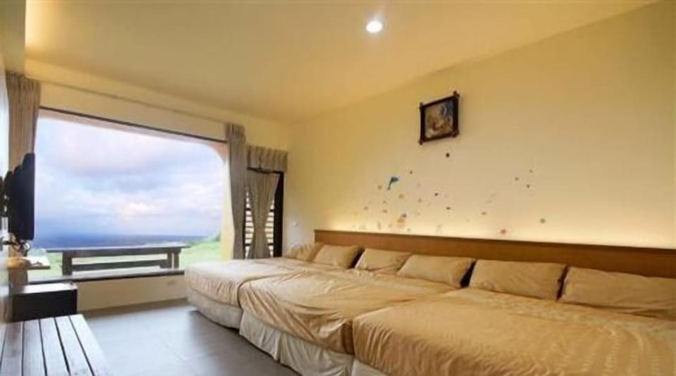 Desk, blackout drapes, bed sheets