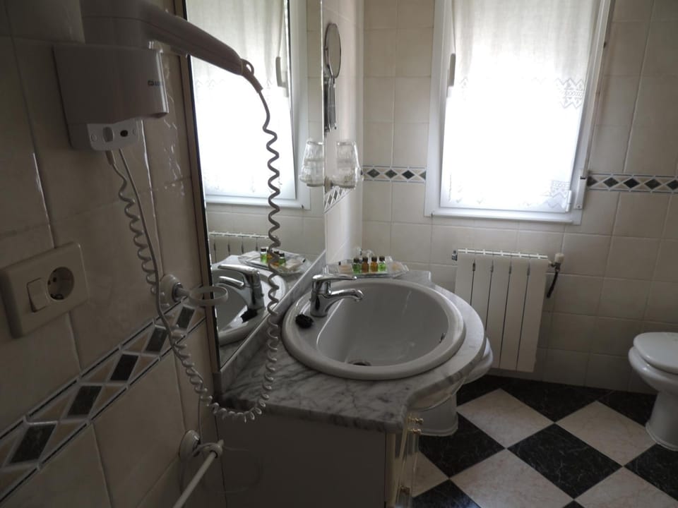 Hair dryer, shampoo, toilet paper