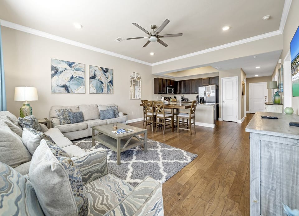 The Living Room includes all brand new furniture and large smart TV mounted on the wall with access to your favorite apps like Netflix, Amazon Video, Pandora, etc