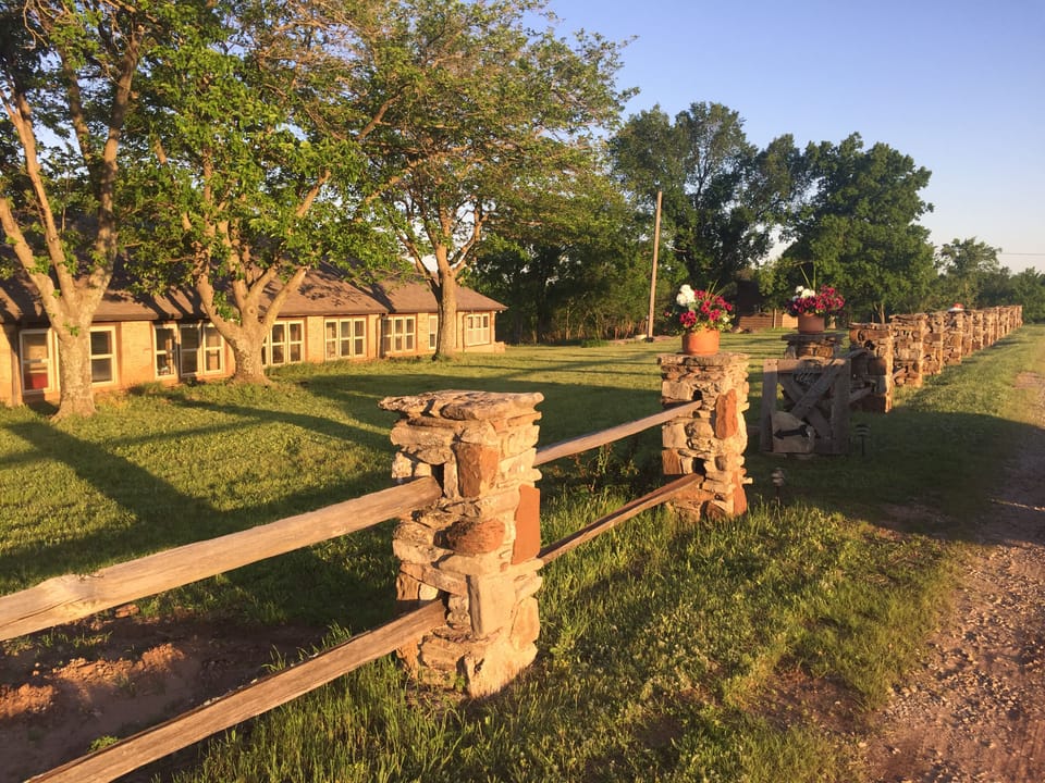 Gorgeous rock fence around the lodge. 