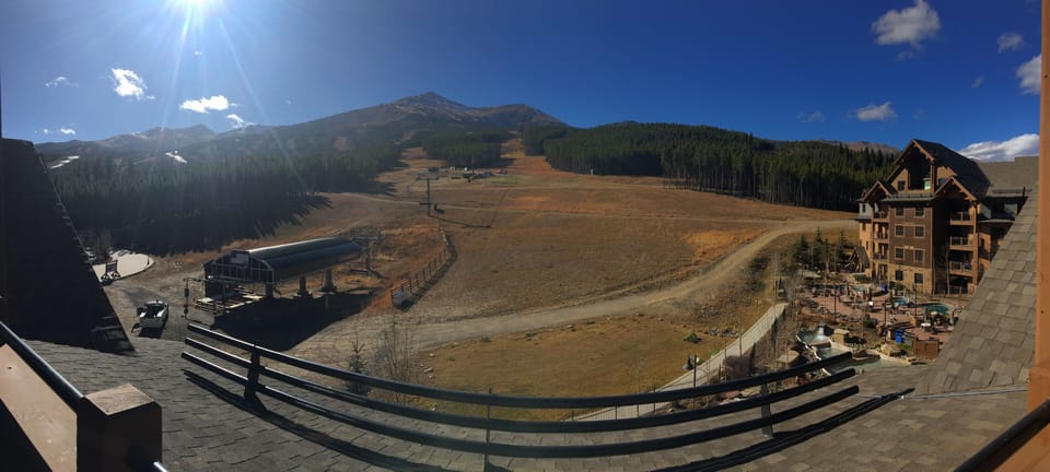 Summer view of peak 7 base area from unit 1403 balcony. 