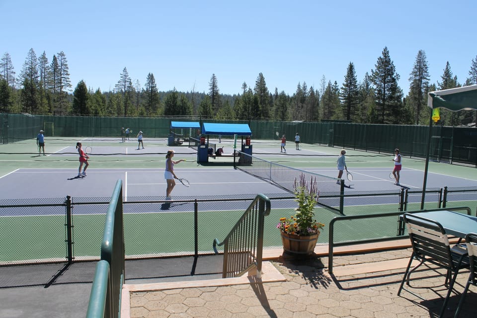 Tennis court One block up the hill and club house.