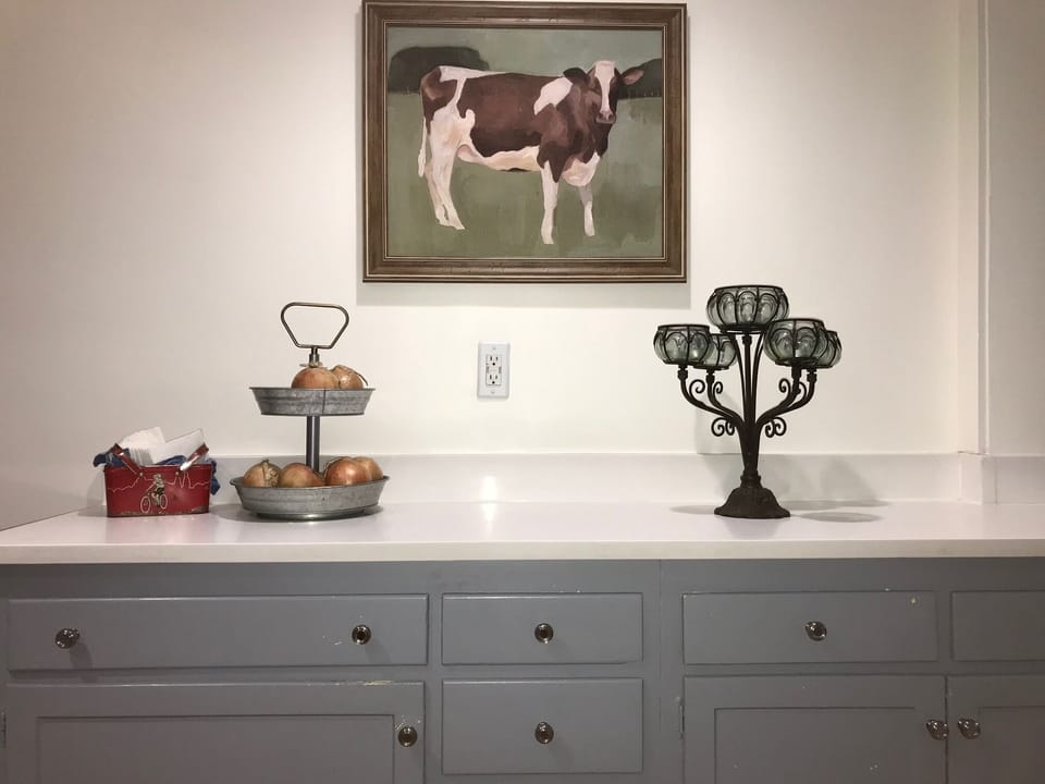 Kitchen and gramma’s cow painting 