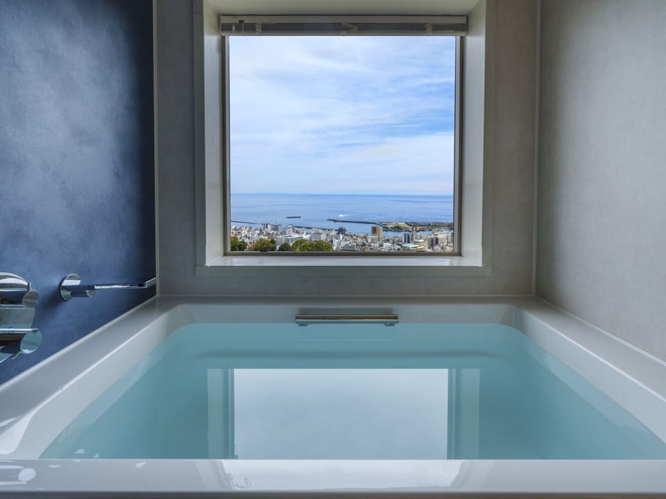 Separate tub and shower, deep soaking tub, free toiletries, hair dryer