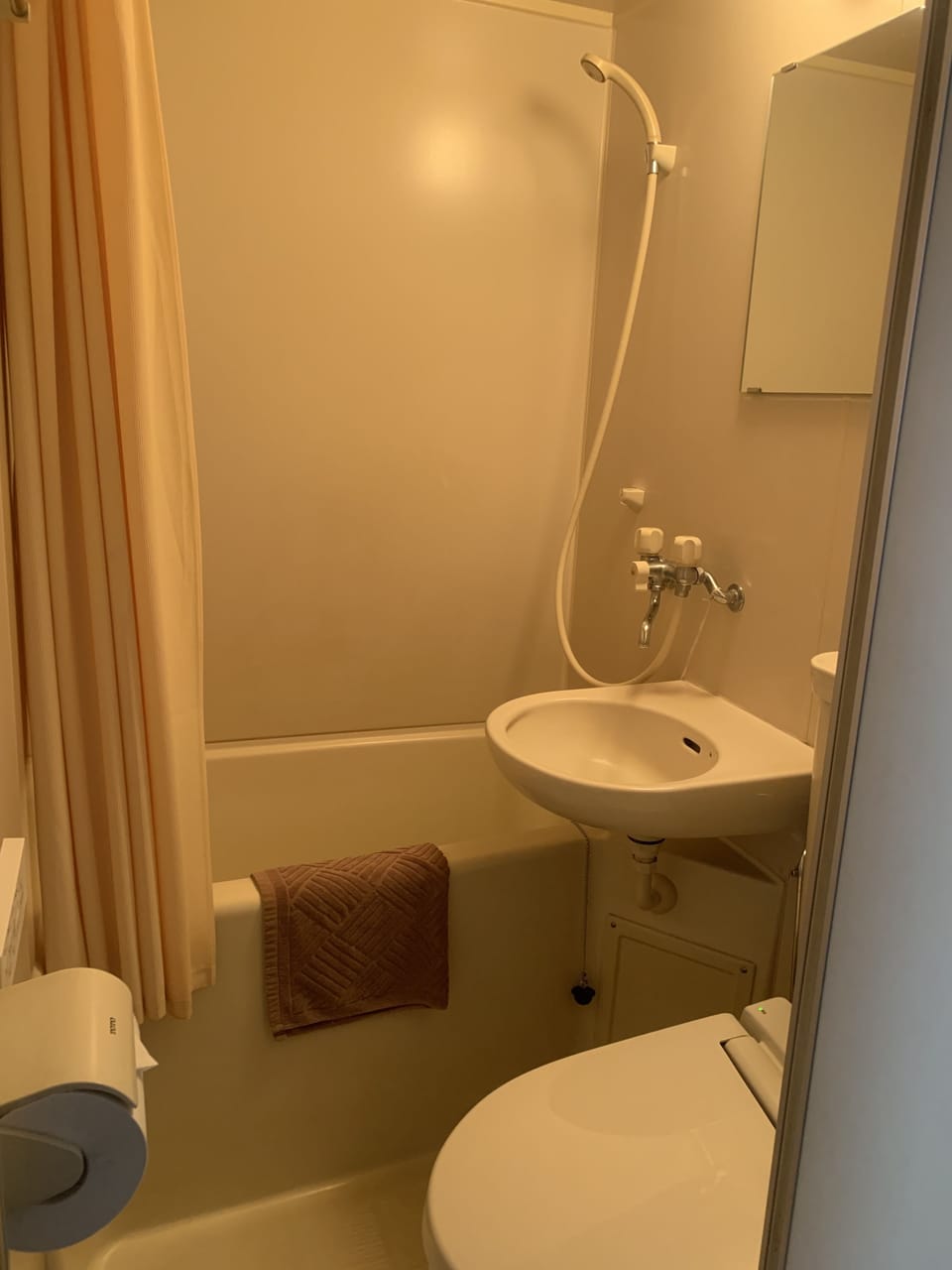 Combined shower/tub, deep soaking tub, free toiletries, hair dryer