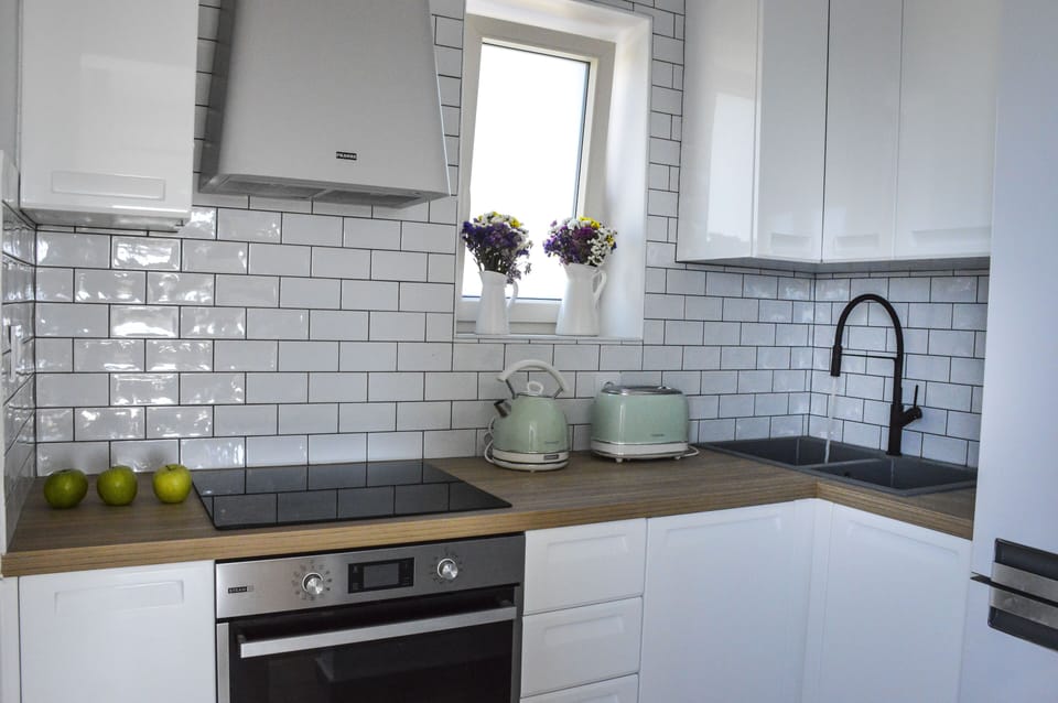 Full-size fridge, microwave, oven, stovetop