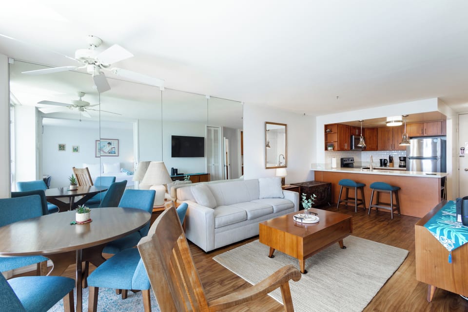 Open concept floor plan combining living and dining space