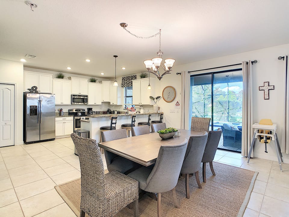 Experience flexible dining with a table that comfortably seats up to 8 guests.