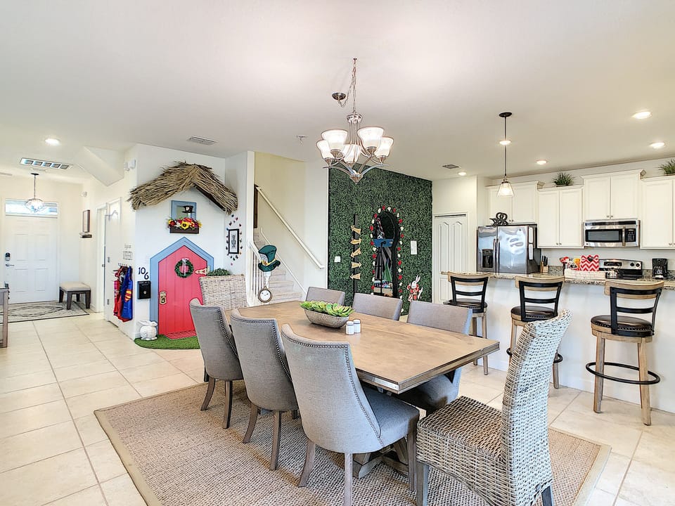 Entertainment heaven off dining room featuring the Mad Hatter House!