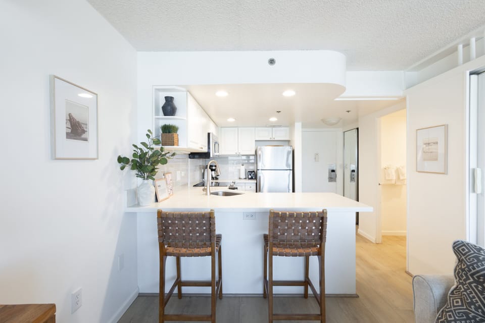 Bar seating that doubles as a perfect workstation for remote work