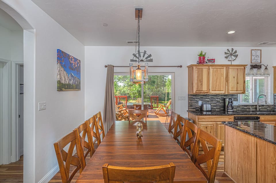 Large dining room table with seating for 10