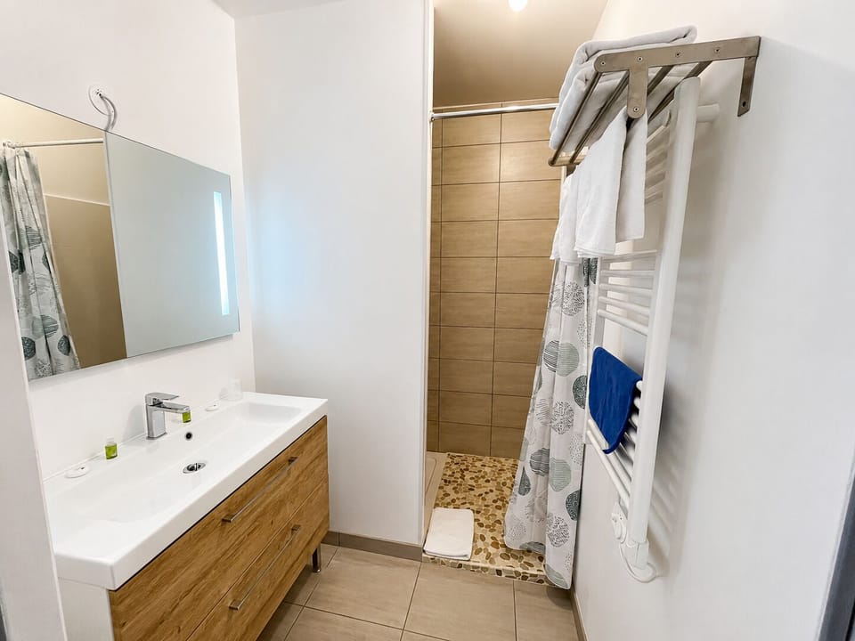 Deluxe Double Room (B) | Bathroom | Shower, rainfall showerhead, free toiletries, hair dryer