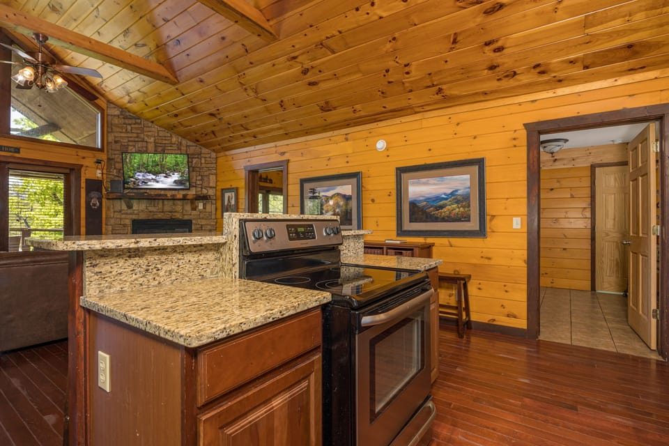 The kitchen has all you need to cook, right in the cabin, and the grocery store is just 10 minutes away!