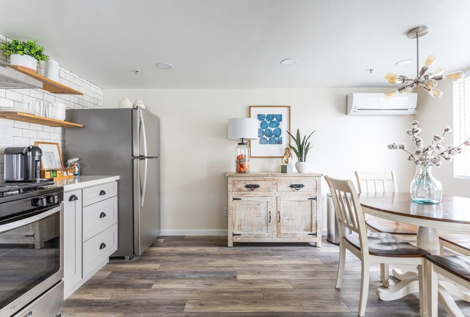 Enjoy our newly remodeled kitchen with farmhouse design.  Make your stay a comfo