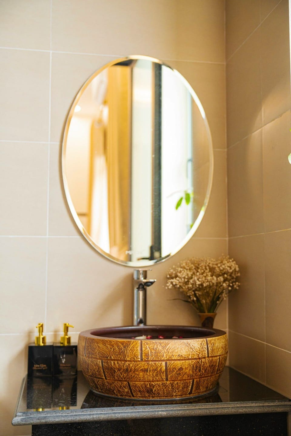 Shower, hydromassage showerhead, designer toiletries, hair dryer