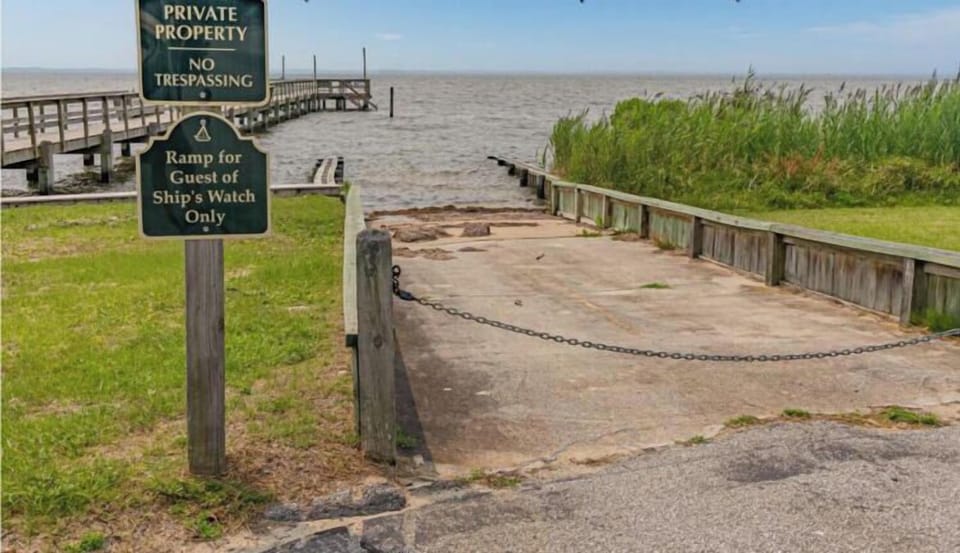 Ships Watch Community Boat Ramp provides direct waterfront access for guests arriving at or exploring the coastal area by boat.