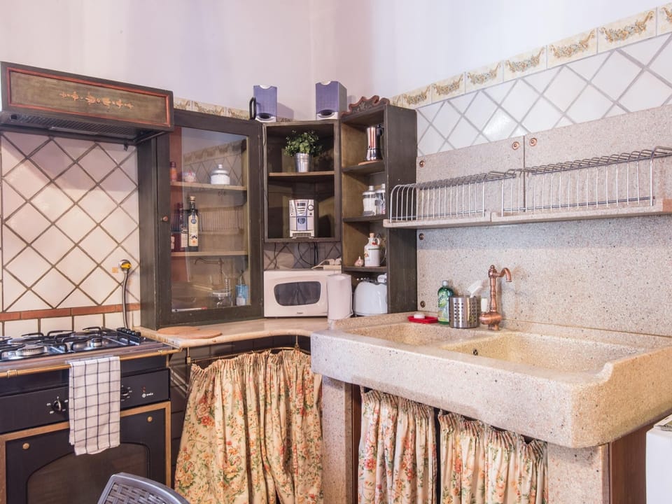 Fridge, microwave, stovetop, espresso maker