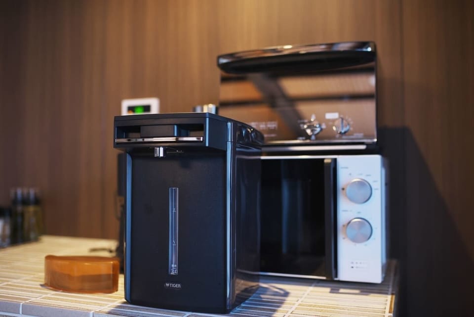 Kettle, microwave and toaster