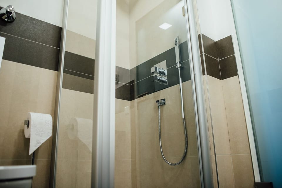 Shower, free toiletries, hair dryer, towels