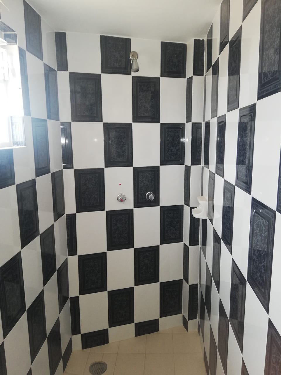 Shower, towels, soap, shampoo