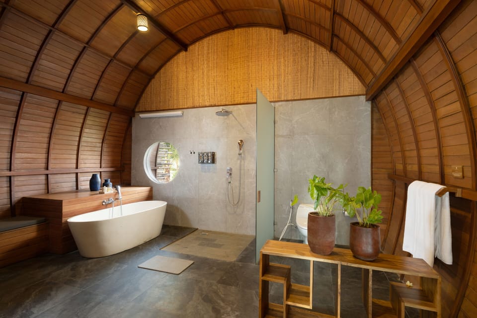 Duplex private pool villa | Bathroom | Separate tub and shower, deep soaking tub, rainfall showerhead
